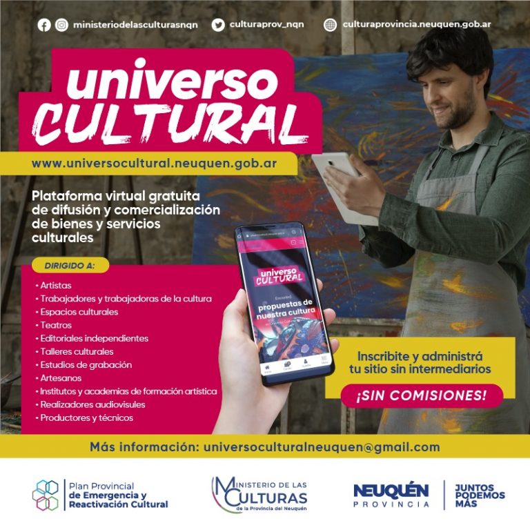 En este momento estás viendo «Universo cultural es un espacio para abrir sus tiendas digitales de forma gratuita, comercializar bienes y servicios culturales sin intermediarios ni comisiones”.