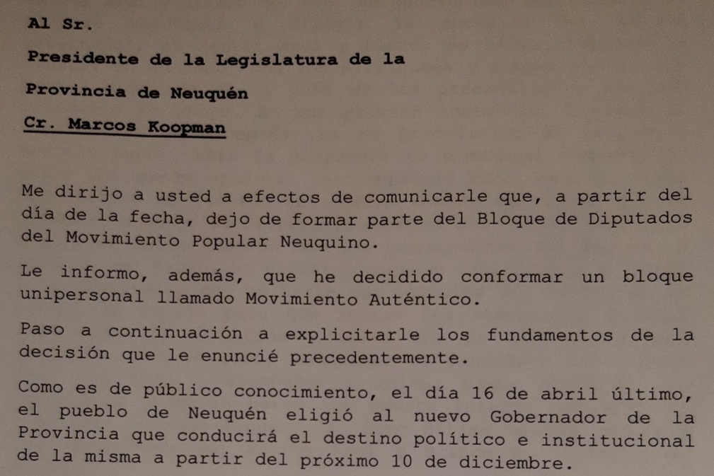 Lee más sobre el artículo El diputado Víctor Pino renunció al bloque del MPN y se alineó con Rolo Figueroa