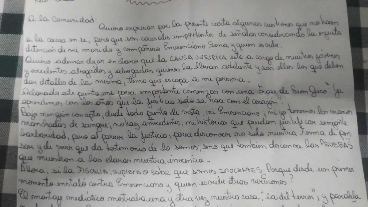 Lee más sobre el artículo Marcela Acuña, en otra carta, asume su encubrimiento y niega responsabilidad de su marido